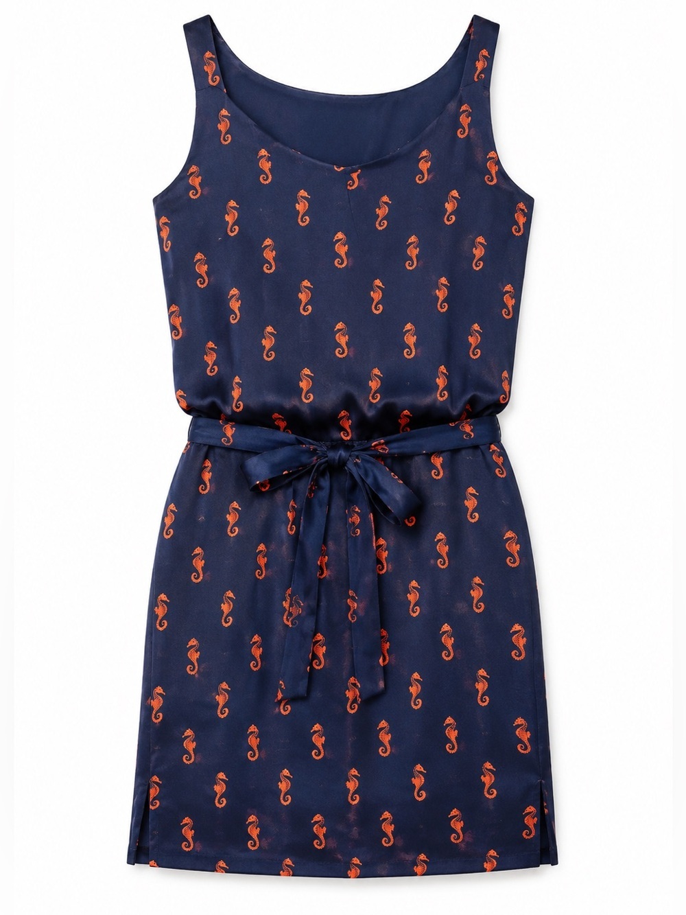 NEVER BEEN WORN MERONA BLUE AND ORANGE SEAHORSE MINI DRESS WITH TIE WAIST